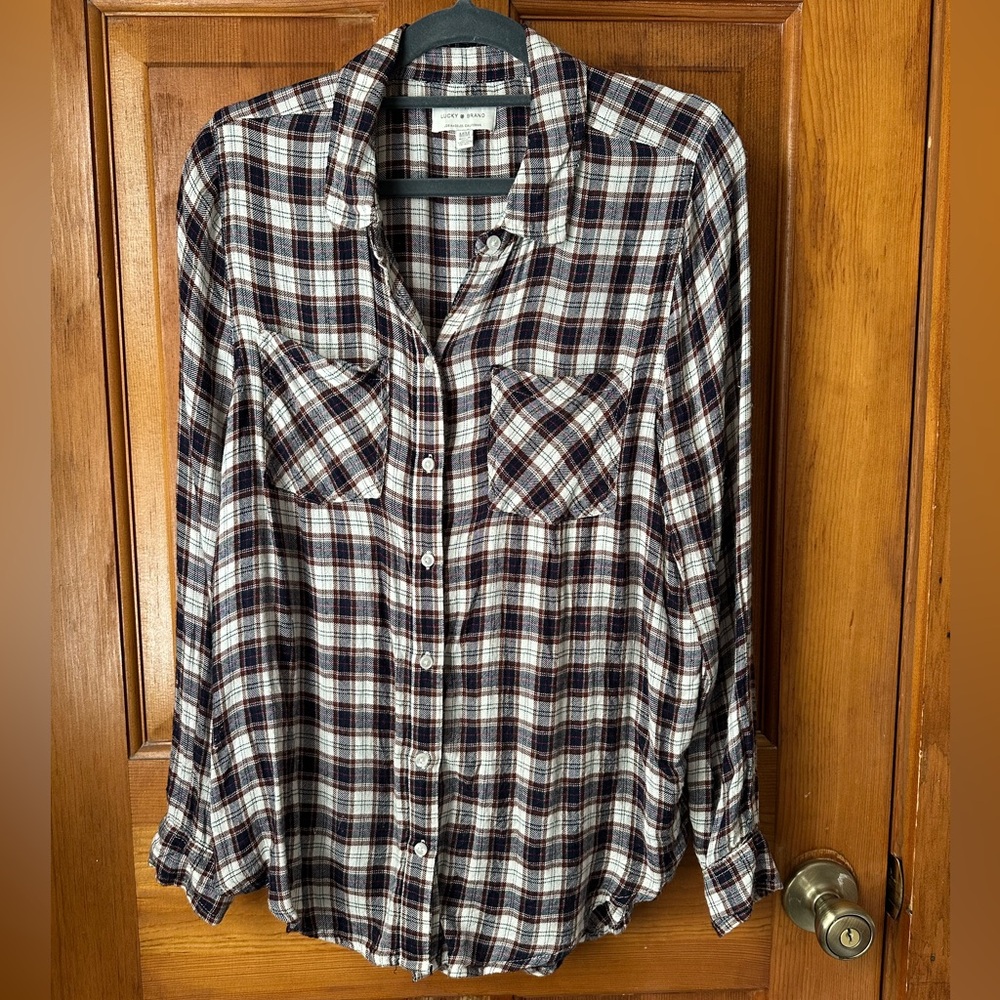 Lucky Brand Flowy Plaid/Flannel Button Down Shirt Top - Medium